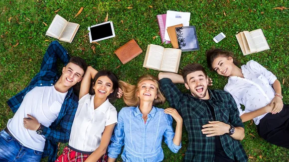 student on lawn 